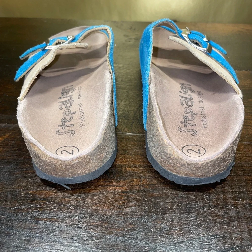 Kids Step Align Podiatrist design Orthopedic Slip On Buckle‎ Tan blue Sandals 2